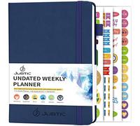 JUBTIC Agenda sin fecha, agenda semanal y mensual, agenda diaria, lista de tareas, cuaderno de organización A5, diario con pegatinas, libro de citas para gestión del tiempo 2022-2023, azul oscuro