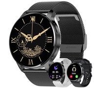 JUBUNRER Reloj Inteligente Mujer Hombre 1,34" HD Táctil Smartwatch Redonda Llamadas Impermeable Podómetro Pulsómetro Monitor Sueño Ritmo Cardíaco Menstrual Ciclo Regalos- Android iOS [3 Correas]