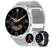 JUBUNRER Reloj Inteligente Mujer Hombre 1,34" HD Táctil Smartwatch Redonda Llamadas Impermeable Podómetro Pulsómetro Monitor Sueño Ritmo Cardíaco Menstrual Ciclo Regalos- Android iOS [3 Correas]