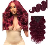 Jucames Body Wave - Extensiones de pelo humano con clip de pelo humano Remy #99J Borgoña, 120 g, 7 unidades por paquete para mujer de 26 pulgadas