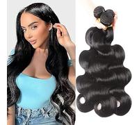 Jucames Body Wave Human Hair Extension Weave 3 Bundles Cabello Humano 100g/Per Remy Double Weft Color #1B Natural Black Color 18 20 22 Inch