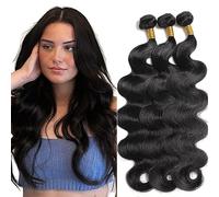 Jucames Body Wave Human Hair Extension Weave 3 Bundles Cabello Humano Remy Double Weft Color #1B Natural Balck for Woman 34 34 34 Inch