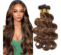 Jucames Body Wave Human Hair Extension Weave 3 Bundles Cabello Humano Remy Double Weft Color Highlight Brown Color for Woman 28 30 32 Inch