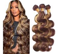 Jucames Body Wave Human Hair Extension Weave 3 Bundles Cabello Humano Remy Double Weft Color Highlight Blonde for Woman 30 32 34 Inch