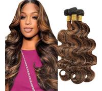 Jucames Body Wave Human Hair Extension Weave 3 Bundles Cabello Humano Remy Double Weft Color P4/30 Highlight Brown Color for Woman 22 24 26 Inch