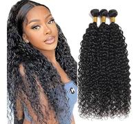 Jucames Curly Wave Human Hair Extension Weave 3 Bundles Cabello Humano Remy Double Weft Color #1B Natural Balck for Woman 12 12 12 Inch