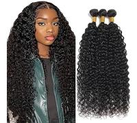 Jucames Curly Wave Human Hair Extension Weave 3 Bundles Cabello Humano Remy Double Weft Color #1B Natural Balck for Woman 30 32 34 Inch
