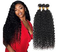 Jucames Curly Wave Human Hair Extension Weave 3 Bundles Cabello Humano Remy Double Weft Color #1B Natural Balck for Woman 28 30 32 Inch
