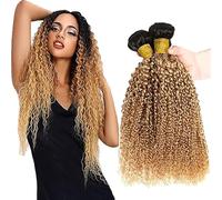 Jucames Curly Wave Human Hair Extension Weave 3 Bundles Cabello Humano Remy Double Weft Color 2 Tones Ombre Black to Blonde Color 28 30 32 Inch