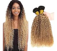 Jucames Curly Wave Human Hair Extension Weave 3 Bundles Cabello Humano Remy Double Weft Color 2 Tones Ombre Black to Blonde Color 24 26 28 Inch