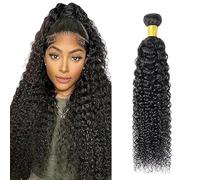 Jucames Curly Wave Human Hair Extension Weave Single Bundles Cabello Humano Remy Double Weft Color #1B Natural Black for Woman 34 Inch