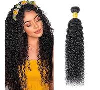 Jucames Curly Wave Human Hair Extension Weave Single Bundles Cabello Humano Remy Double Weft Color #1B Natural Black for Woman 26 Inch