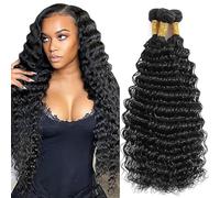 Jucames Deep Wave Human Hair Extension Weave 3 Bundles Cabello Humano 100g/Per Remy Unprocessed Double Weft Natural Black Color for Woman 32 32 32 Inch