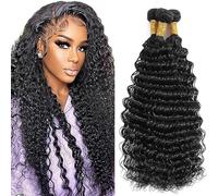 Jucames Deep Wave Human Hair Extension Weave 3 Bundles Cabello Humano 100g/Per Remy Unprocessed Double Weft Natural Black Color for Woman 34 34 34 Inch