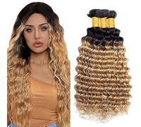 Jucames Deep Wave Human Hair Extension Weave 3 Bundles Cabello Humano Remy Double Weft Color 2 Tones Ombre Black to Blonde Color 26 28 30 Inch