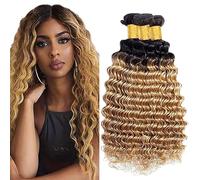 Jucames Deep Wave Human Hair Extension Weave 3 Bundles Cabello Humano Remy Double Weft Color 2 Tones Ombre Black to Blonde Color 30 32 34 Inch
