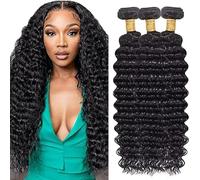 Jucames Deep Wave Human Hair Extension Weave 3 Bundles Cabello Humano Remy Double Weft Color Natural Balck for Woman 26 28 30 Inch