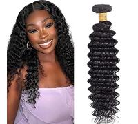 Jucames Deep Wave Human Hair Extension Weave Single Bundles Cabello Humano Remy Double Weft Color Natural Balck for Woman 20 Inch