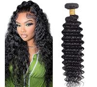 Jucames Deep Wave Human Hair Extension Weave Single Bundles Cabello Humano Remy Double Weft Color Natural Balck for Woman 28 Inch