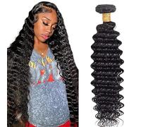 Jucames Deep Wave Human Hair Extension Weave Single Bundles Cabello Humano Remy Unprocessed Double Weft 100g Natural Black Color for Woman 30 Inch