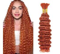 Jucames Deep Wave Human Hair for Braiding Weave Cabello Humano Extensions Natural No Weft Knotless 2 Braids Per Pack Color Orange 16 16 Inch