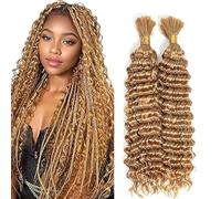 Jucames Deep Wave Human Hair for Braiding Weave Cabello Humano Extensions Natural No Weft Knotless 2 Braids Per Pack Color Honey Blonde 14 14 Inch