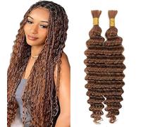 Jucames Deep Wave Human Hair for Braiding Weave Cabello Humano Extensions Natural No Weft Knotless 2 Braids Per Pack Color Light Brown 24 24 Inch