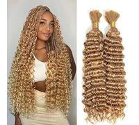 Jucames Deep Wave Human Hair for Braiding Weave Cabello Humano Extensions Natural No Weft Knotless 2 Braids Per Pack Color Honey Blonde 24 24 Inch