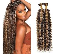 Jucames Deep Wave Human Hair for Braiding Weave Cabello Humano Extensions Natural No Weft Knotless 2 Braids Per Pack Color Highlight Blonde 16 16 Inch