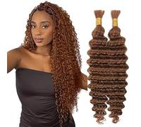 Jucames Deep Wave Human Hair for Braiding Weave Cabello Humano Extensions Natural No Weft Knotless 2 Braids Per Pack Color Light Brown 22 22 Inch