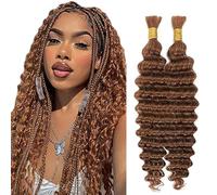 Jucames Deep Wave Human Hair for Braiding Weave Cabello Humano Extensions Natural No Weft Knotless 2 Braids Per Pack Color Light Brown 14 14 Inch