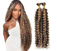Jucames Deep Wave Human Hair for Braiding Weave Cabello Humano Extensions Natural No Weft Knotless 2 Braids Per Pack Color Highlight Blonde 24 24 Inch