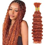 Jucames Deep Wave Human Hair for Braiding Weave Cabello Humano Extensions Natural No Weft Knotless 2 Braids Per Pack Color #350 Orange for Women 18 18 Inch