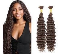 Jucames Deep Wave Human Hair for Braiding Weave Cabello Humano Extensions Natural No Weft Knotless 2 Braids Per Pack Color Chocolate Brown 24 24 Inch