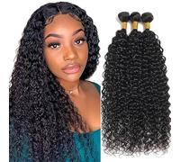 Jucames Extensiones de pelo humano ondulado, 3 paquetes, sin procesar, extensiones de pelo Remy, doble trama de pelo negro natural, color para mujer de 50 a 50 cm