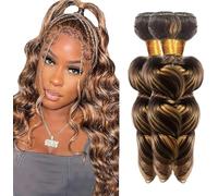 Jucames Loose Deep Wave Human Hair Extension Weave 3 Bundles Cabello Humano 100g/Per Remy Double Weft Color Highlight Blonde Color 22 24 26 Inch
