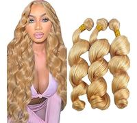 Jucames Loose Deep Wave Human Hair Extension Weave 3 Bundles Cabello Humano 100g/Per Remy Double Weft Color Honey Blonde Color 30 32 34 Inch