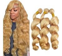 Jucames Loose Deep Wave Human Hair Extension Weave 3 Bundles Cabello Humano 100g/Per Remy Double Weft Color Honey Blonde Color 24 26 28 Inch