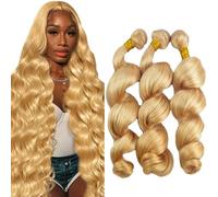 Jucames Loose Deep Wave Human Hair Extension Weave 3 Bundles Cabello Humano 100g/Per Remy Double Weft Color Honey Blonde Color 18 20 22 Inch