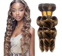 Jucames Loose Deep Wave Human Hair Extension Weave 3 Bundles Cabello Humano 100g/Per Remy Double Weft Color Highlight Blonde Color 12 14 16 Inch