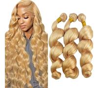 Jucames Loose Deep Wave Human Hair Extension Weave 3 Bundles Cabello Humano 100g/Per Remy Double Weft Color Honey Blonde Color 28 30 32 Inch