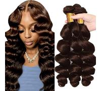 Jucames Loose Deep Wave Human Hair Extension Weave 3 Bundles Cabello Humano Remy Double Weft Color Chocolate Brown Color 26 28 30 Inch