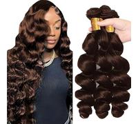 Jucames Loose Deep Wave Human Hair Extension Weave 3 Bundles Cabello Humano Remy Double Weft Color Chocolate Brown Color 20 22 24 Inch