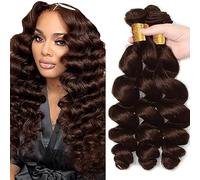 Jucames Loose Deep Wave Human Hair Extension Weave 3 Bundles Cabello Humano Remy Double Weft Color Chocolate Brown Color 22 24 26 Inch