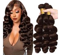 Jucames Loose Deep Wave Human Hair Extension Weave 3 Bundles Cabello Humano Remy Double Weft Color Chocolate Brown Color 16 18 20 Inch