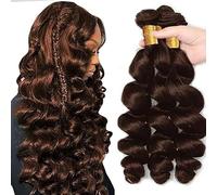 Jucames Loose Deep Wave Human Hair Extension Weave 3 Bundles Cabello Humano Remy Double Weft Color Chocolate Brown Color 24 26 28 Inch