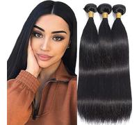 Jucames Straight Human Hair Extension Weave 3 Bundles Cabello Humano 100g/Per Remy Unprocessed Double Weft Natural Black Color for Woman 24 24 24 Inch