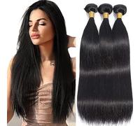 Jucames Straight Human Hair Extension Weave 3 Bundles Cabello Humano 100g/Per Remy Unprocessed Double Weft Natural Black Color for Woman 30 30 30 Inch