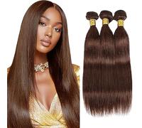 Jucames Straight Human Hair Extension Weave 3 Bundles Cabello Humano Remy Double Weft Color Chocolate Brown Color 26 28 30 Inch
