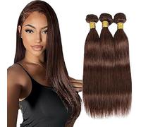 Jucames Straight Human Hair Extension Weave 3 Bundles Cabello Humano Remy Double Weft Color Chocolate Brown Color 24 26 28 Inch